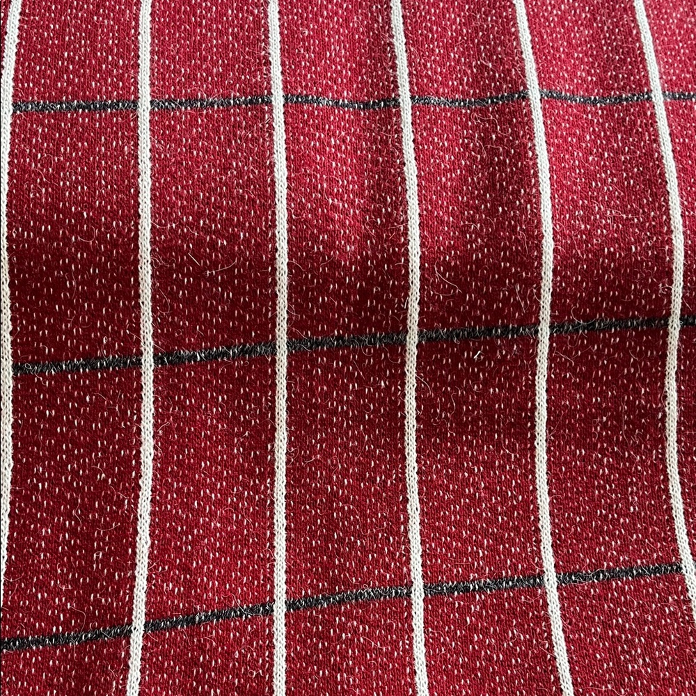 Red Plaid Knit Fabric Top with White & Black Windowpane Stripes